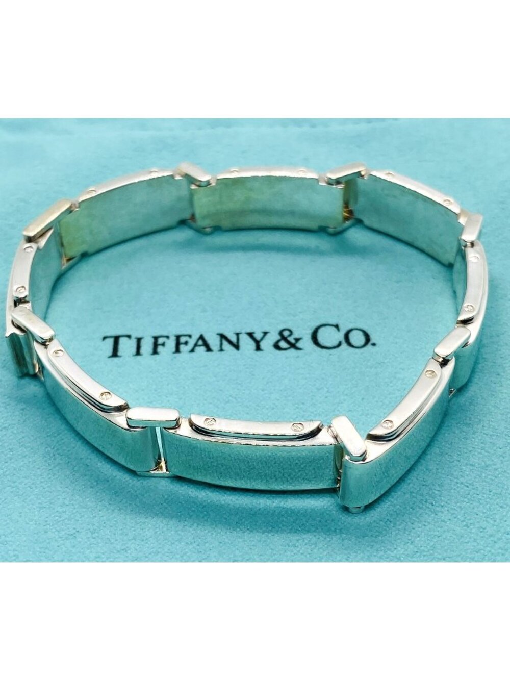 Tiffany & Co 925 Silver Metropolis Bar Link Wide Band Bracelet 7.5"